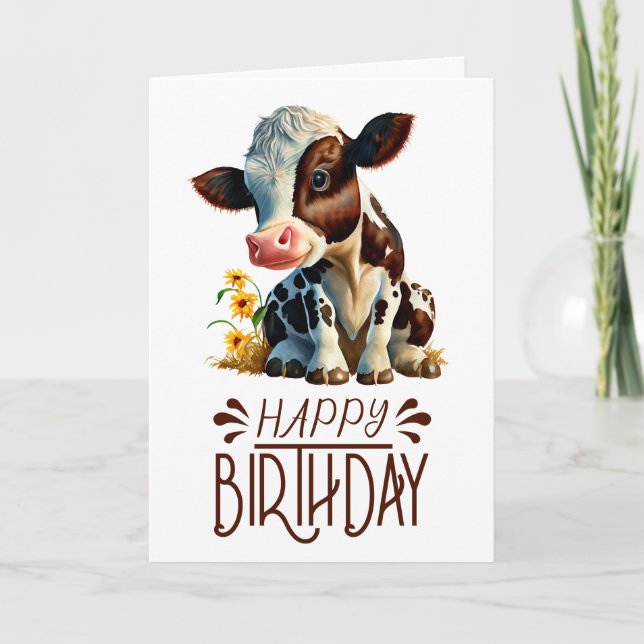 Birthday Boy Daisy Cow Card (Front)