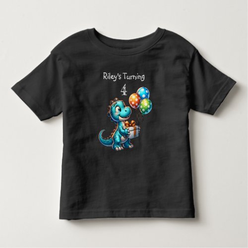 Birthday Boy Dinosaur Name and Age Toddler T_shirt