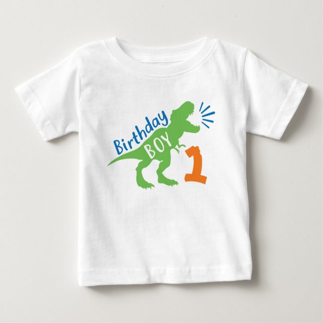 Birthday Boy Dinosaur Theme 1st Birthday Shirt (Front)
