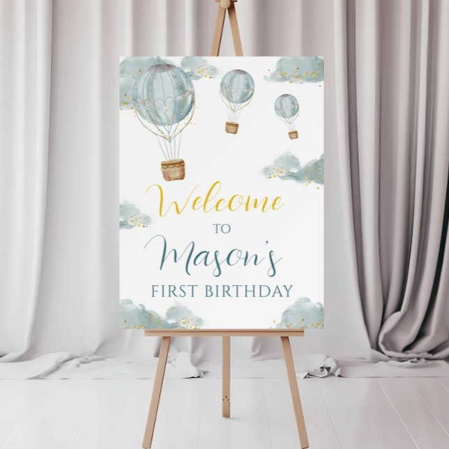 Birthday Boy Dusty Blue Hot Air Balloon Welcome Foam Board (Creator Uploaded)