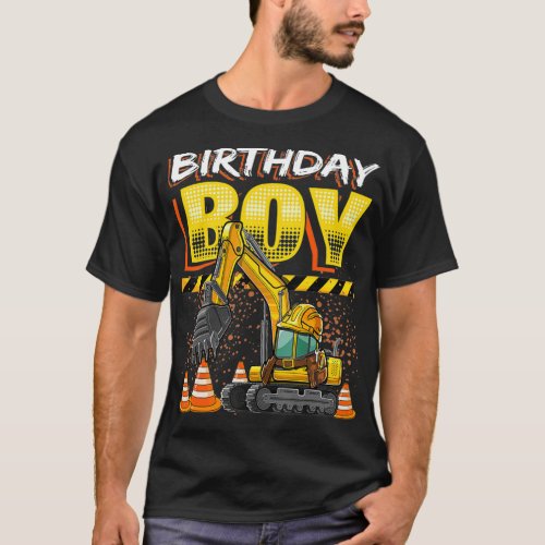 Birthday Boy Excavator Construction Vehicle Boys T_Shirt