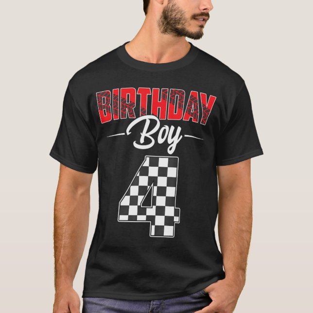 Birthday Boy Four 4 Year Old Pit Crew 4th Birthday T-Shirt (Front)