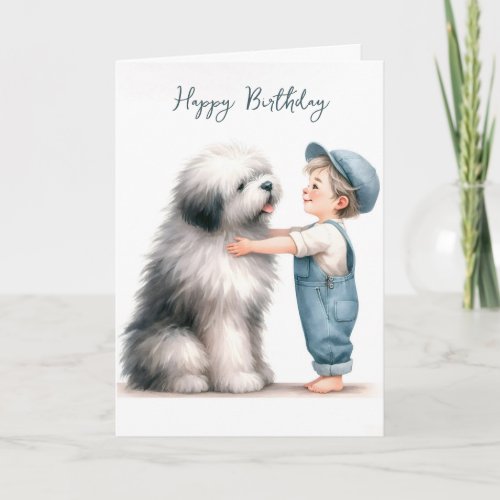 Birthday Boy Hugging Dog Watercolor Card