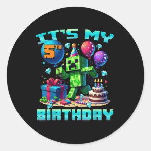 Birthday Boy Its My 5th Birthday Gamer Pixel Numbe Classic Round Sticker