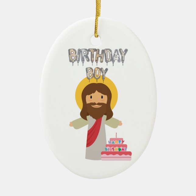 birthday boy jesus christmas ceramic ornament (Front)