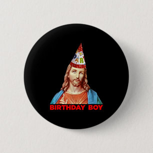 Birthday Boy Jesus Funny Christmas Party Hat Button