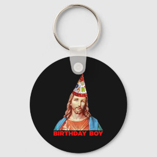 Birthday Boy Jesus Funny Christmas Party Hat Keychain