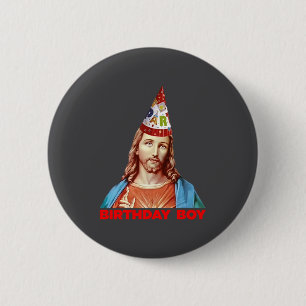 Birthday Boy Jesus Funny Christmas Party Hat Long  Button