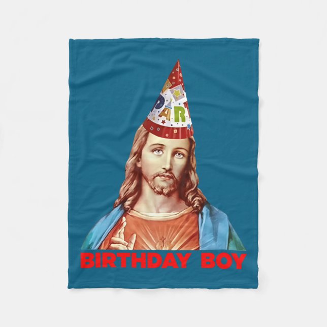 Birthday Boy Jesus Funny Christmas Party Hat Long  Fleece Blanket (Front)