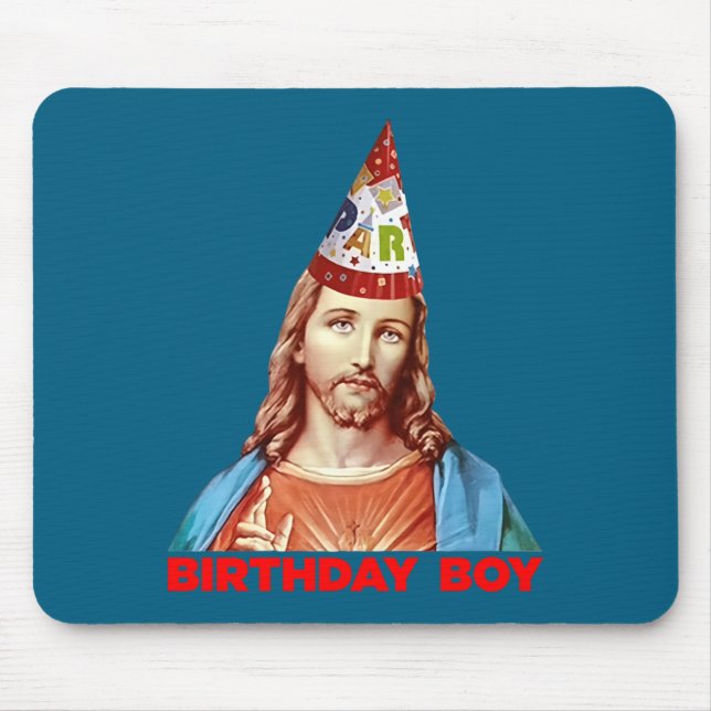 Birthday Boy Jesus Funny Christmas Party Hat Long  Mouse Pad (Front)