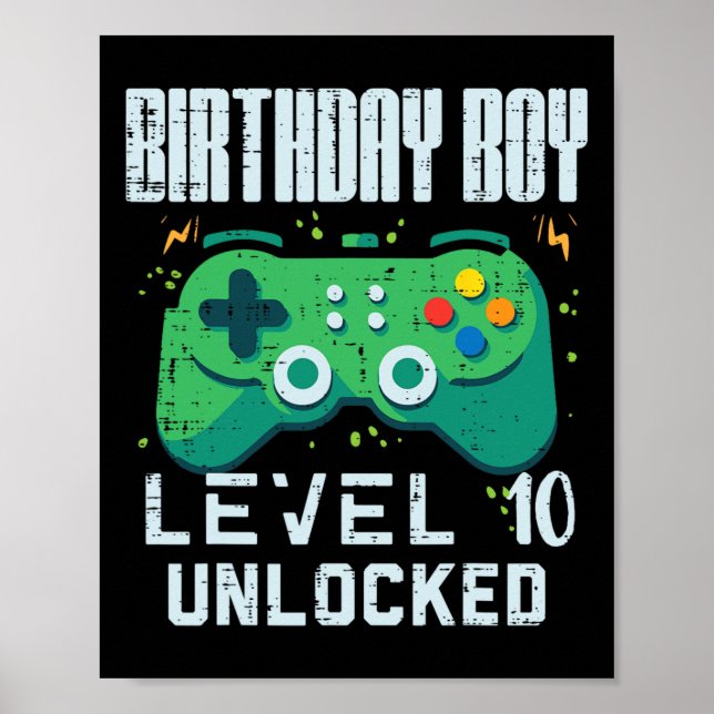 Birthday Boy Level 10 Unlocked Gamer Controller 10 Poster (Front)