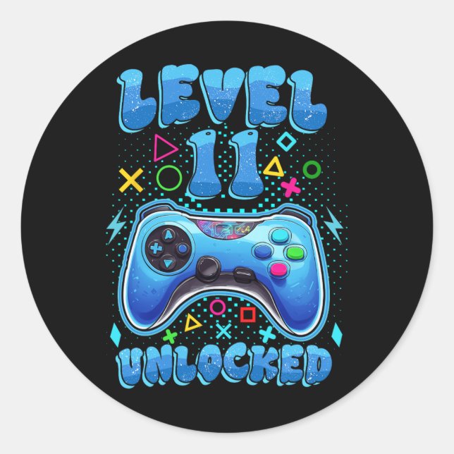 Birthday Boy Level 11 Unlocked Video Gamer 11 Year Classic Round Sticker (Front)