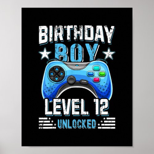 Birthday Boy Level 12 Unlocked 12th Birthday Poster