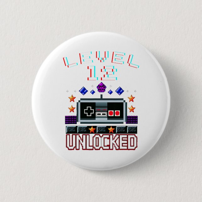 Birthday Boy Level 12 Unlocked Funny Video Game Ga Button (Front)