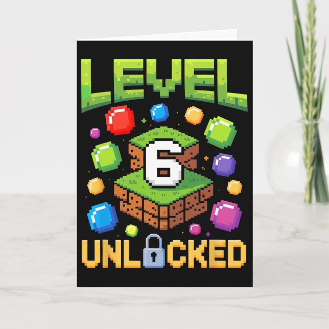 Birthday Boy Level 6 Unlocked 6th Birthday Game Pi Card (Front)