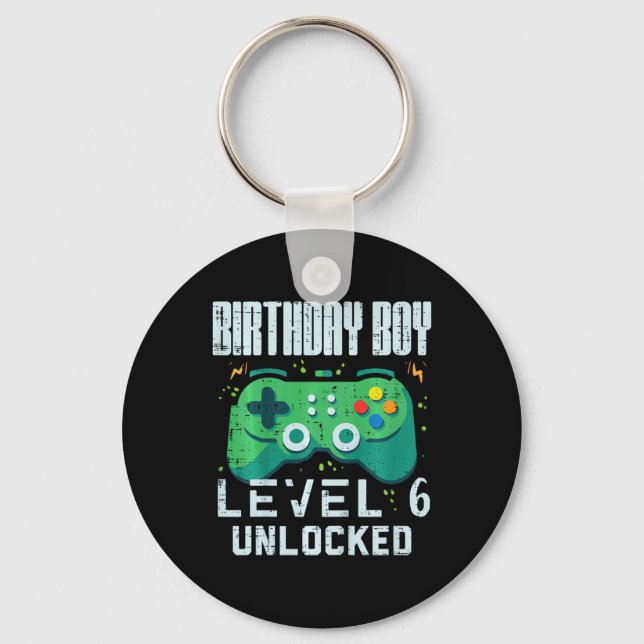 Birthday Boy Level 6 Unlocked Gamer Controller 6th Keychain (Front)