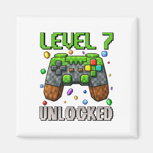 Birthday Boy Level 7 Unlocked 7th Birthday Game Pi Magnet (Front)