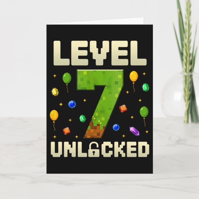 Birthday Boy Level 7 Unlocked 7th Birthday Pixel G Card (Front)