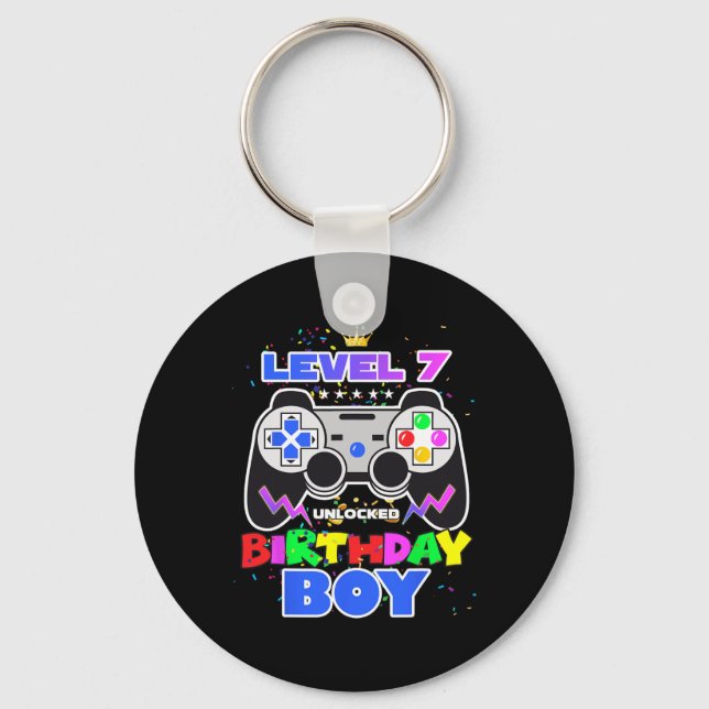 Birthday Boy Level 7 Unlocked Video Game 7th Birth Keychain (Front)