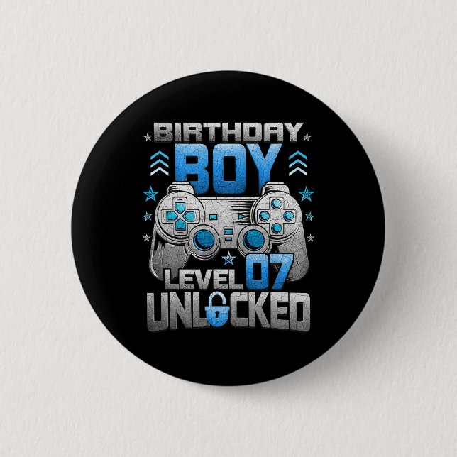 Birthday Boy Level 7 Unlocked Video Game Party  Button (Front)