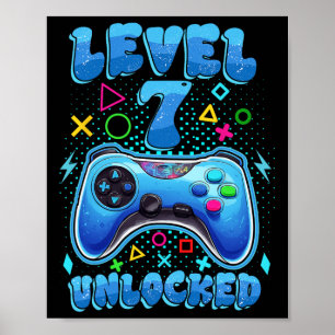 Birthday Boy Level 7 Unlocked Video Gamer Birthday Poster