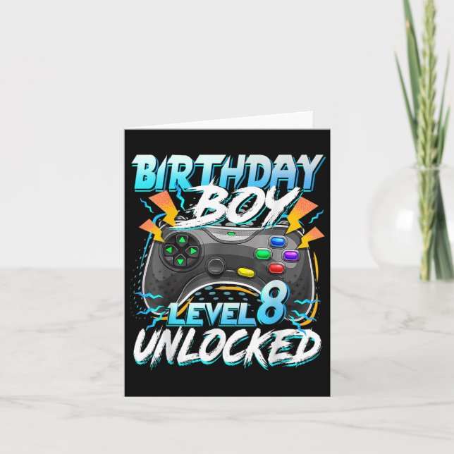 Birthday Boy Level 8 Unlocked Video Game 8 Year Ol Card (Front)