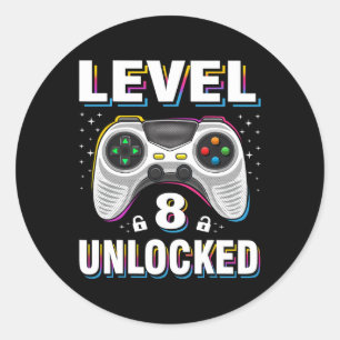 Birthday Boy Level 8 Unlocked Video Gamer 8 Years Classic Round Sticker