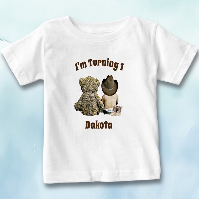 Birthday Boy Lil' Cowboy and Teddy Bear Baby T-Shirt (Creator Uploaded)