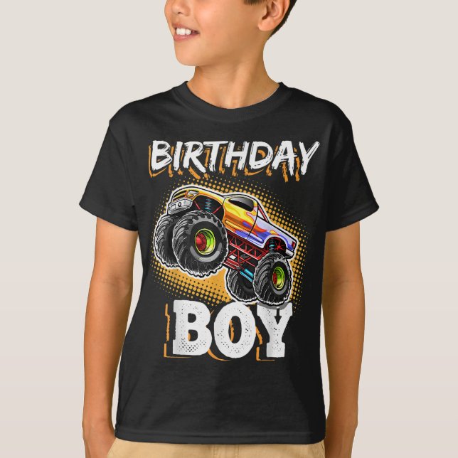 Birthday Boy Monster Truck Birthday Party Gift for T-Shirt (Front)