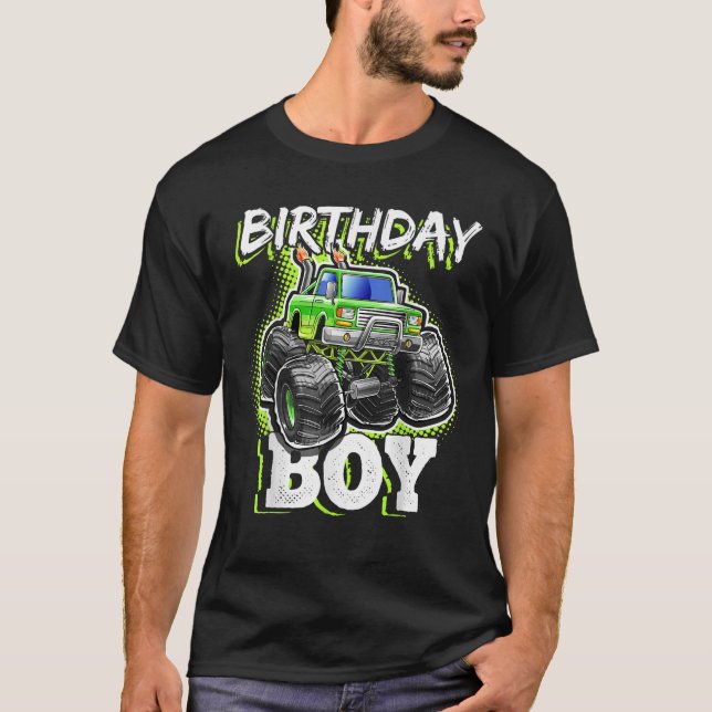 Birthday Boy Monster Truck Birthday Party Gift for T-Shirt (Front)