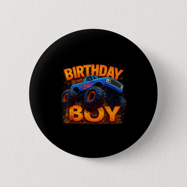 Birthday Boy Monster Truck Funny Family Matching  Button (Front)