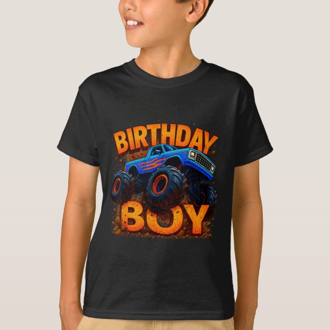 Birthday Boy Monster Truck Funny Family Matching  T-Shirt (Front)