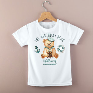 Birthday boy nautical teddy bear party custom baby T-Shirt