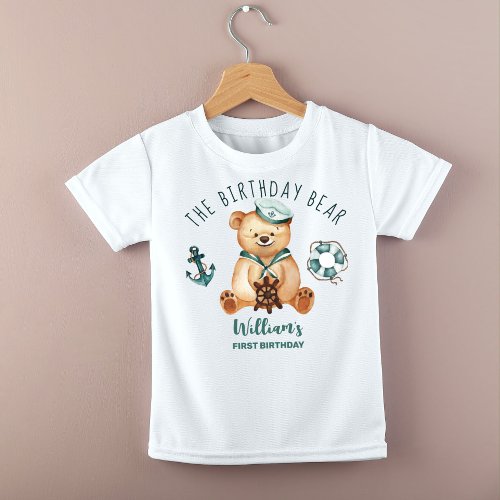 Birthday boy nautical teddy bear party custom baby T_Shirt