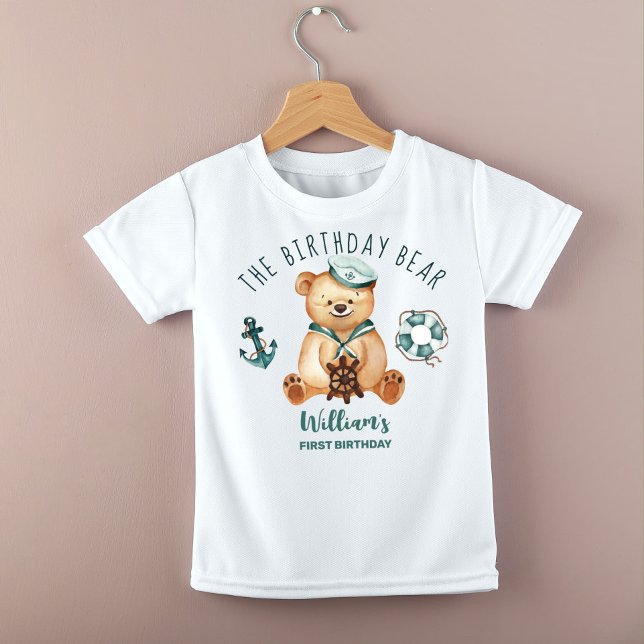 Birthday boy nautical teddy bear party custom baby T-Shirt (Creator Uploaded)