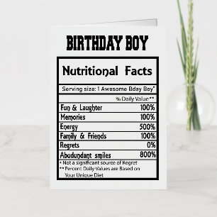 Birthday Boy Nutritional Facts Foil Greeting Card