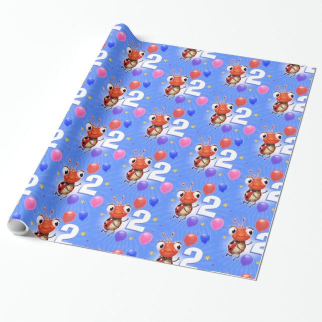 Birthday Boy or Girl age 2 Ladybug wrapping paper. Wrapping Paper (Unrolled)