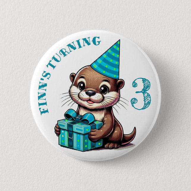 Birthday Boy Otter Themed Birthday Personalized Button (Front)