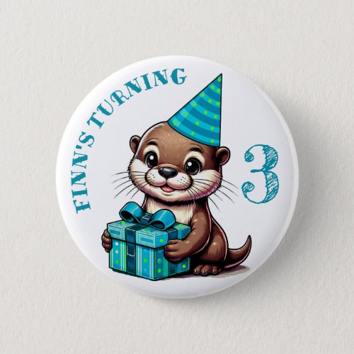Birthday Boy Otter Themed Birthday Personalized Button