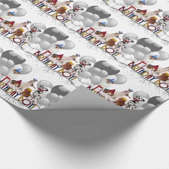 Birthday Boy Pack of Dogs with Balloons Wrapping Paper (Corner)