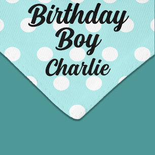 Birthday Boy Pet Cat with Name Blue Polka Dot Pet Bandana Collar
