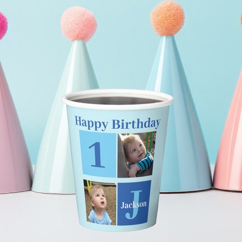 Birthday Boy Photo Custom Kids 1st Bday Blue Paper Cups