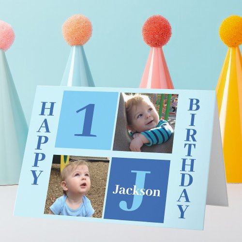 Birthday Boy Photo Personalized Cute Kids Blue Card