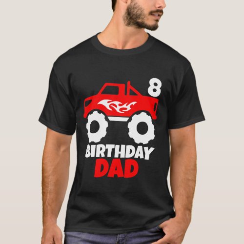 Birthday Boy Red Monster Truck Matching Dad Black T_Shirt