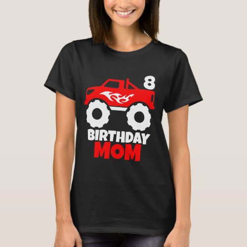 Birthday Boy Red Monster Truck Matching Mom Black T_Shirt