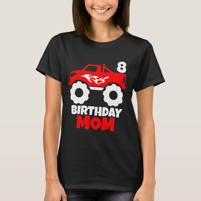 Birthday Boy Red Monster Truck Matching Mom Black T-Shirt (Front)
