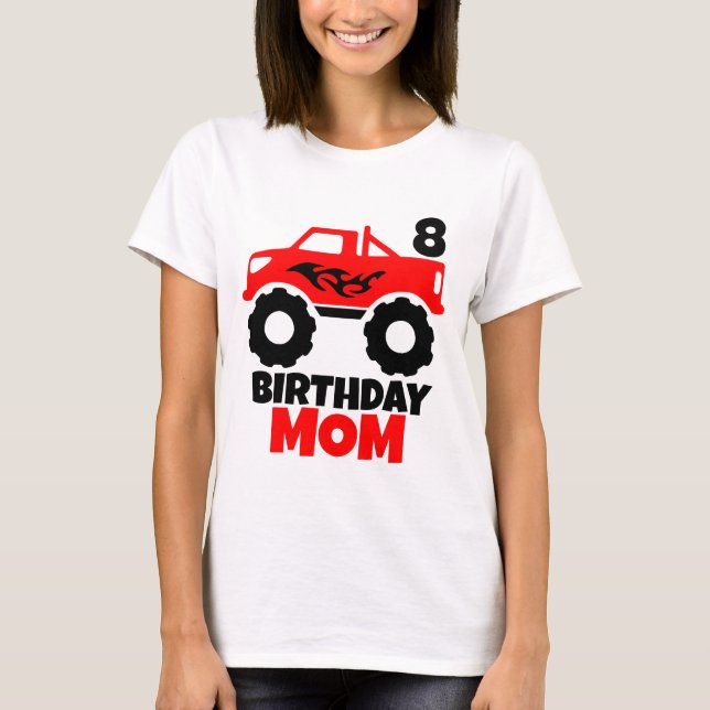Birthday Boy Red Monster Truck Matching Mom T-Shirt (Front)