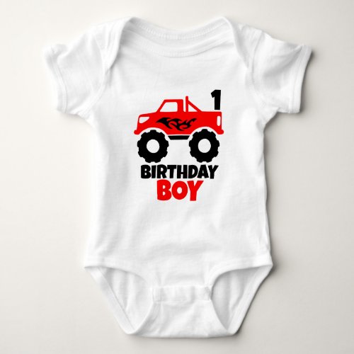 Birthday Boy Red Monster Truck with Age Baby Bodysuit