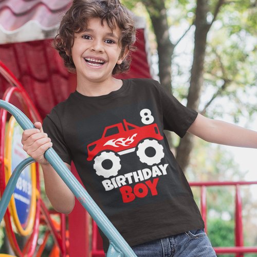 Birthday Boy Red Monster Truck with Age Black T_Shirt