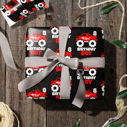 Birthday Boy Red Monster Truck with Age Black Wrapping Paper